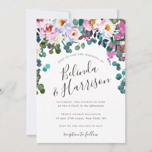 Boho Peonies & Eucalyptus Faire-part de mariage (Devant)