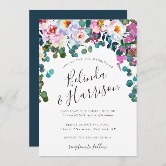Boho Peonies & Eucalyptus Faire-part de mariage (Devant / Derrière)