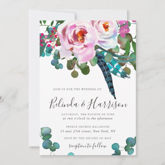 Boho Peonies Faire-part de mariage botanique (Devant)