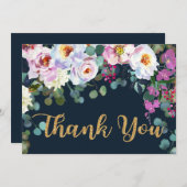 Boho Peonies Marine or Floral Merci moderne (Devant / Derrière)