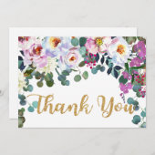 Boho Peonies Wit Goud Bloemen Modern Dank u Bedankkaart (Voorkant / Achterkant)