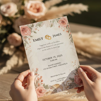 Boho Peony Rose Floral Faire-part de mariage