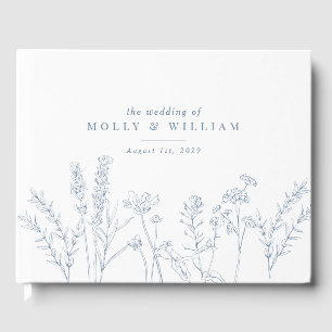 Boho Periwinkle Blue Wildflower Bruiloft Gastenboe Gastenboek