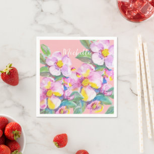 Boho Perzik Bloemen Waterverf Persoonlijk Servet