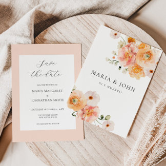 Boho Perzik & Blush Bloemige Trouw Save the Date Kaart
