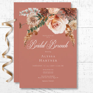 Boho perzik & roest bloemenroest bruids brunch kaart