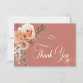 Boho perzik & roest bloemenroest bruiloft bedankkaart (Voorkant)