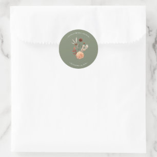 Boho Perzik & Roest Bloemig Salie Groen Bruidsfees Ronde Sticker