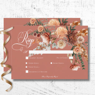 Boho Perzik & Rust Bloemen Rust Diner RSVP Kaartje
