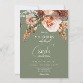 Boho Perzik & Rust Bloemen Salie Groen Bruiloft Kaart (Voorkant)