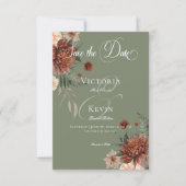Boho Perzik & Rust Bloemen Salie Groen Bruiloft Save The Date (Voorkant)