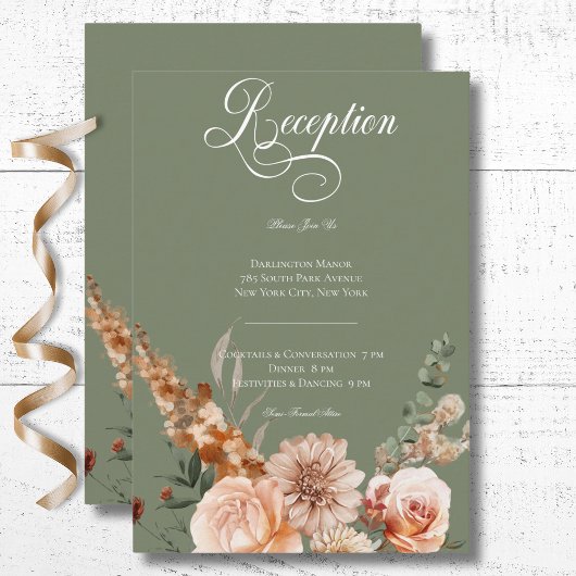 Boho Perzik & Rust Bloemen Salie Groene Receptie Informatiekaartje