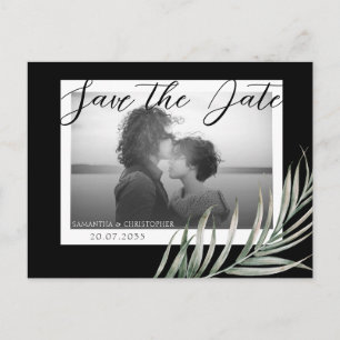 Boho Photo Foliage Black & White Save the Date Briefkaart