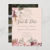 BOHO PHOTO SAVE DATES - Pampas Grass Burgundy (Voorkant / Achterkant)