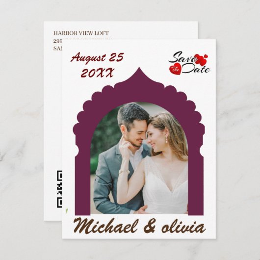 Boho Photo Save The Date | Modern Minimalist Kaart (Voorkant / Achterkant)