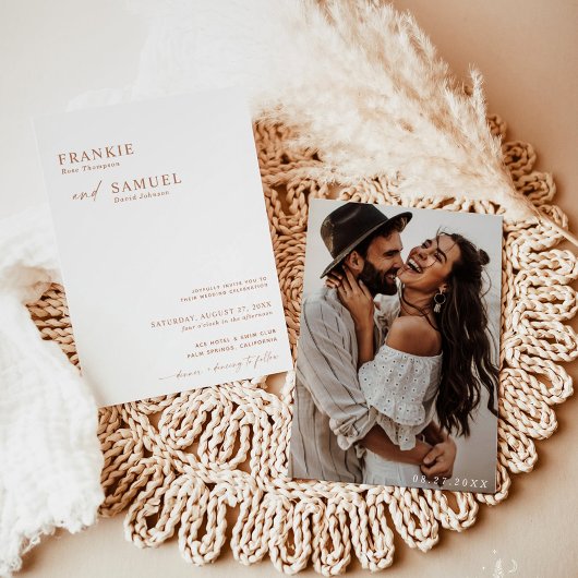 Boho Photo Wedding Invite, Modern minimalist Kaart