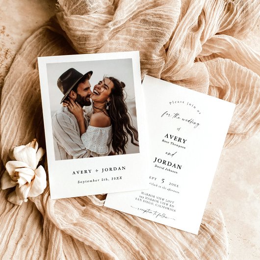 Boho Photo Wedding Invite, Modern minimalist Uitno Kaart