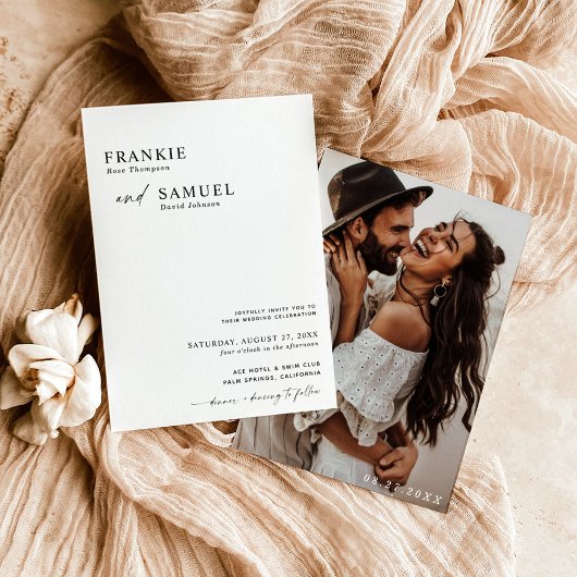 Boho Photo Wedding Invite, Modern minimalist Uitno Kaart