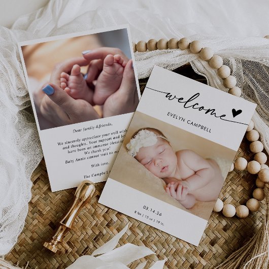 Boho Photo Welcome Baby Announcement Card Kaart