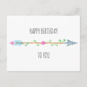 Boho Pijl Roze Bloemen en Blad Happy Birthday Briefkaart (Voorkant)