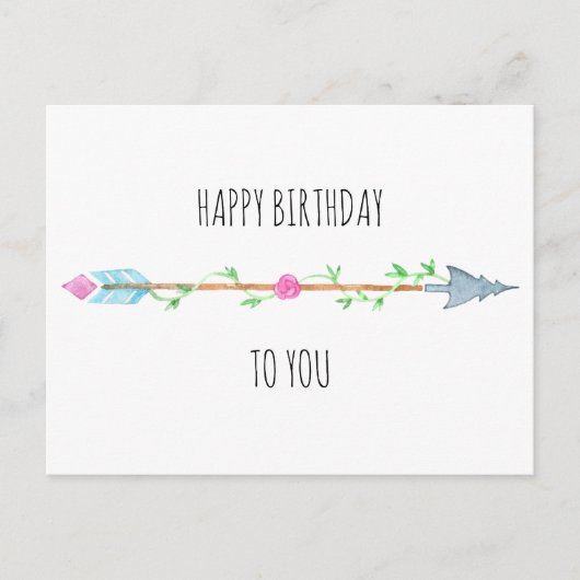 Boho Pijl Roze Bloemen en Blad Happy Birthday Briefkaart (Voorkant)