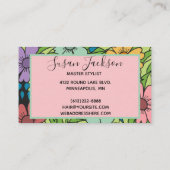 Boho Pink Aqua Gold Happy Floral Carte de visite (Dos)