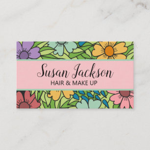 Boho Pink Aqua Gold Happy Floral Visitekaartje
