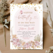 Boho Pink Arch Butterfly on the Way Baby shower Kaart