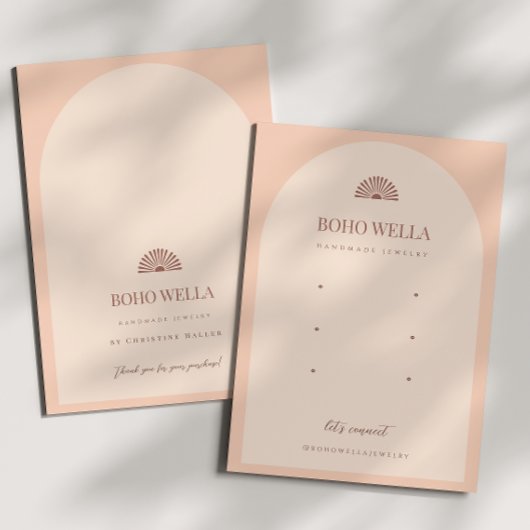 Boho Pink Arch Oorbel Display Kaart met Logo