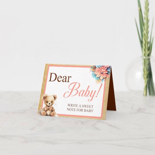 Boho Pink Bear Baby shower Chère carte de table po (Devant)