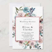 Boho Pink Blauwgroen Peony Wedding Shower-uitnodig (Voorkant)