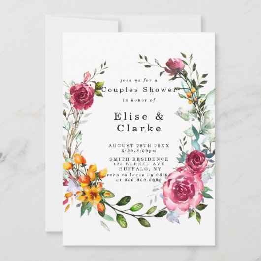 Boho Pink Bourgogne Floral Couples Invitations de  (Devant)