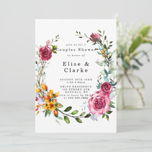 Boho Pink Bourgogne Floral Couples Invitations de (Debout devant)