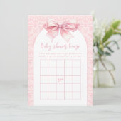 Boho Pink Bow Baby Girl Douche Bingo Carte de jeu (Debout devant)