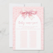 Boho Pink Bow Baby Girl Douche Nom Course Carte de (Devant)