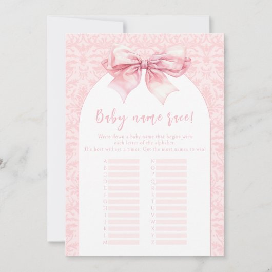 Boho Pink Bow Baby Girl Douche Nom Course Carte de (Devant)