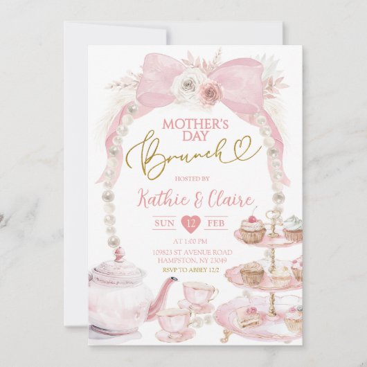 Boho Pink Bow Moederdag Cupcake Brunch Kaart (Voorkant)