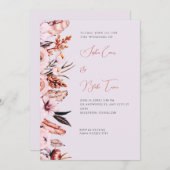 Boho Pink & Bruin Flowers/Feathers Paars Wedding Kaart (Voorkant / Achterkant)