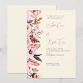 Boho Pink & bruine bloemen/Veters Geel huwelijk Kaart (Voorkant / Achterkant)