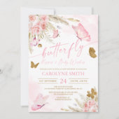 Boho Pink Butterfly Baisers Baby shower Invitation (Devant)