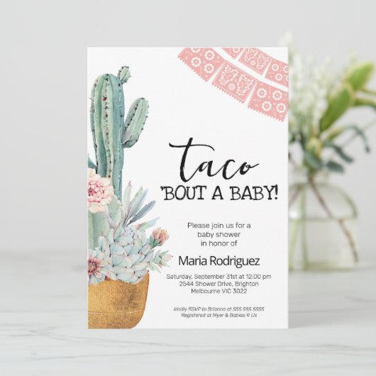 Boho Pink Cactus Taco Bout A Baby shower Kaart (Staand voorkant)