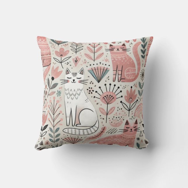 Boho Pink Chat Motif Coussin décoratif (Verso)