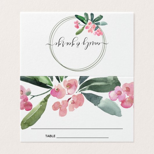 BOHO PINK CHRIST THORN BLOOM MARIAGE CARTE DE PLAC (Outside Unfolded)