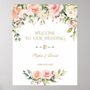 Boho Pink Cream Flowers Welkom Weddenschap Poster
