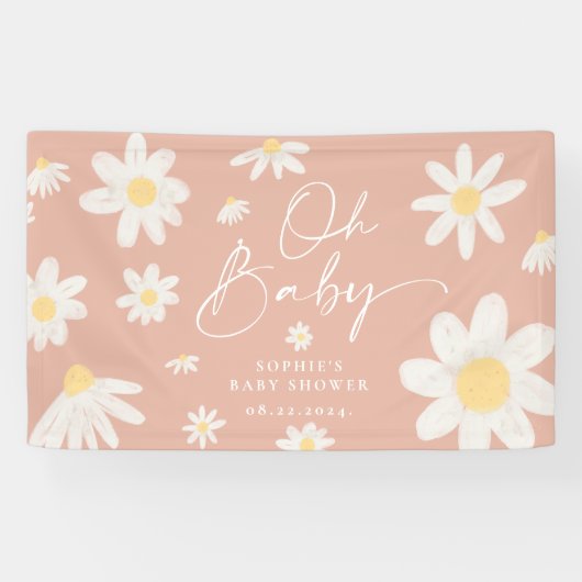 Boho Pink Daisy Flower Baby shower Banner (Horizontaal)