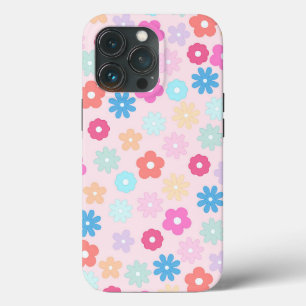 Boho Pink Daisy Flowers Patroon iPhone 13 Pro Hoesje