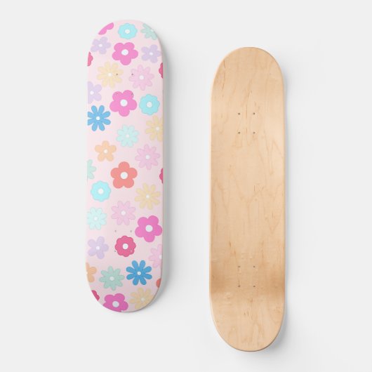 Boho Pink Daisy Flowers Patroon Skateboard (Voorkant)