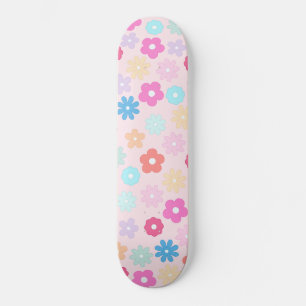 Boho Pink Daisy Flowers Patroon Skateboard