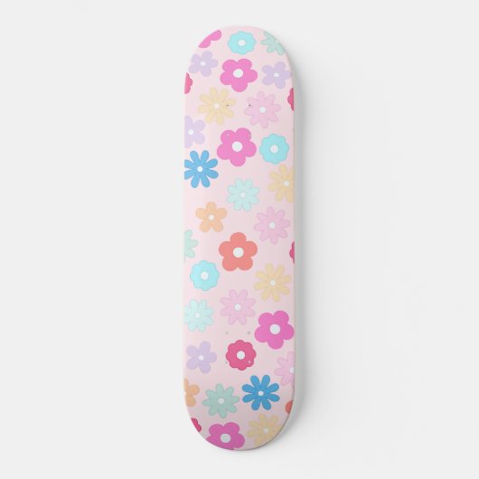 Boho Pink Daisy Flowers Patroon Skateboard (Voorkant)