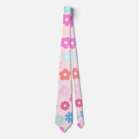 Boho Pink Daisy Flowers Patroon Stropdas (Voorkant)